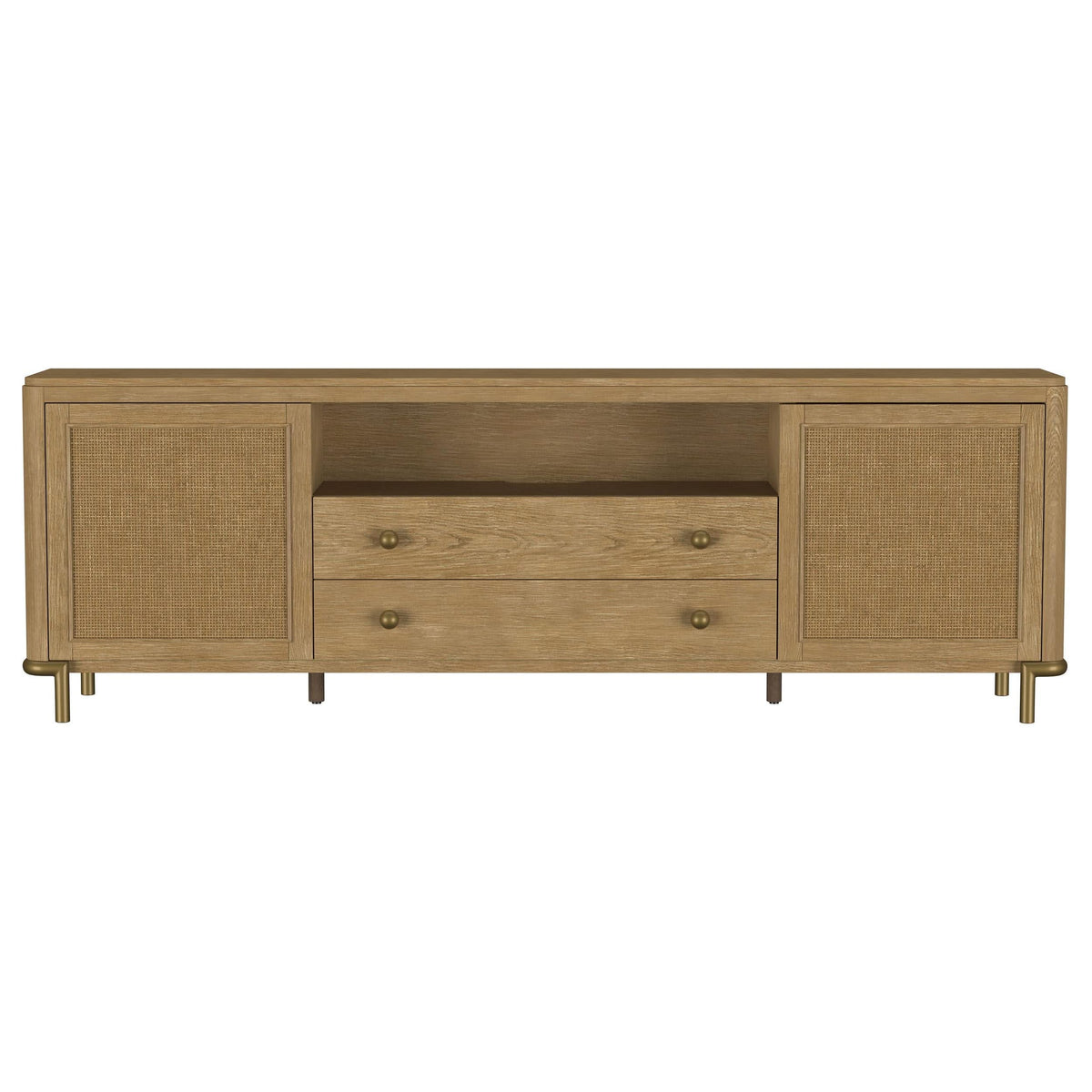 Mueble para TV de dos puertas de caña de ratán Arini, consola multimedia color arena