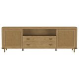 Mueble para TV de dos puertas de caña de ratán Arini, consola multimedia color arena
