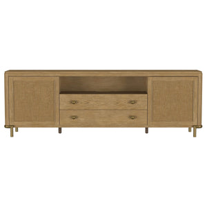 Mueble para TV de dos puertas de caña de ratán Arini, consola multimedia color arena