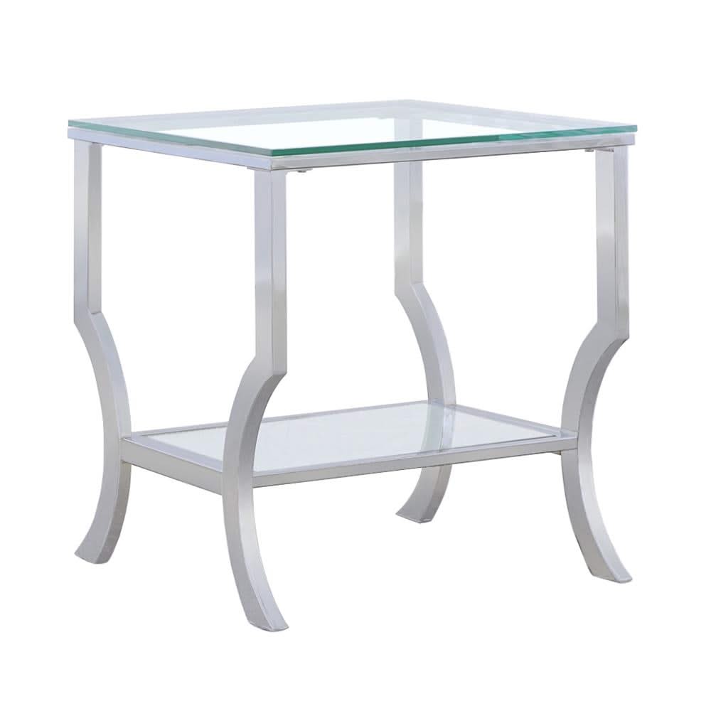 Mesa auxiliar lateral con tapa de cristal cuadrada Saide cromada