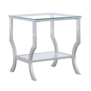 Mesa auxiliar lateral con tapa de cristal cuadrada Saide cromada