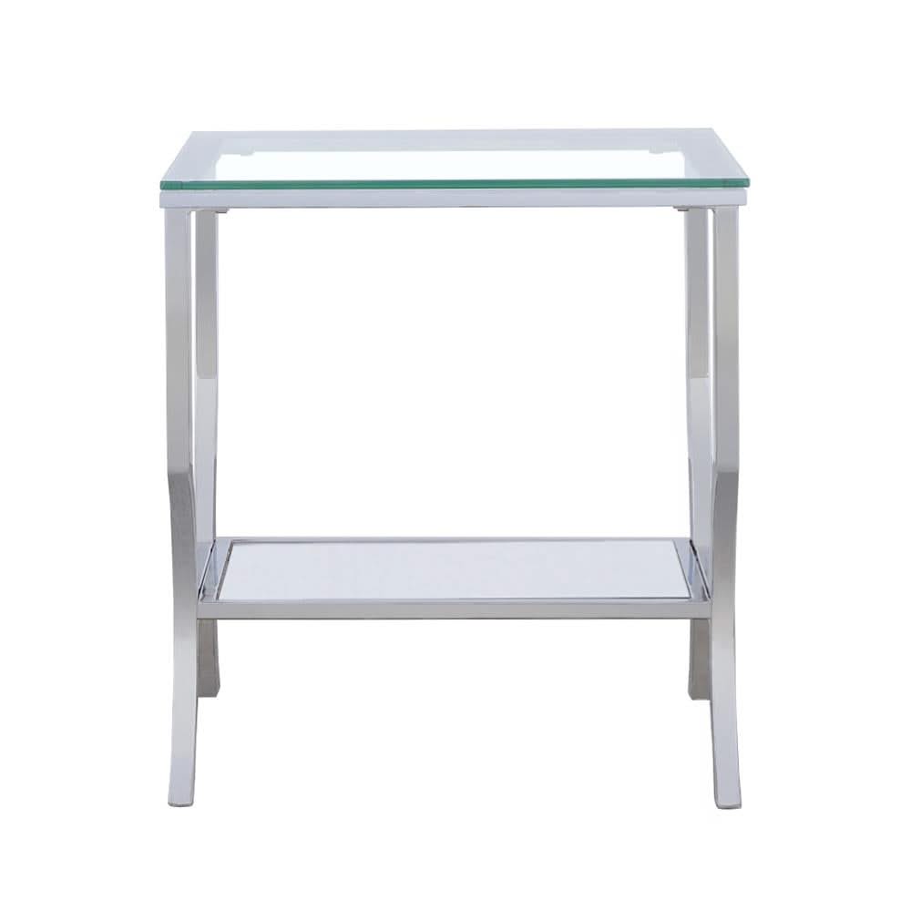 Mesa auxiliar lateral con tapa de cristal cuadrada Saide cromada