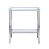 Mesa auxiliar lateral con tapa de cristal cuadrada Saide cromada