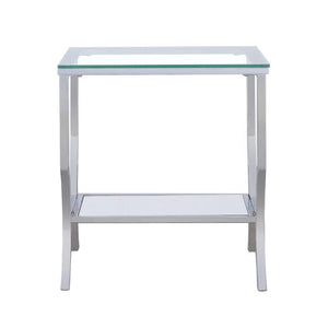 Mesa auxiliar lateral con tapa de cristal cuadrada Saide cromada