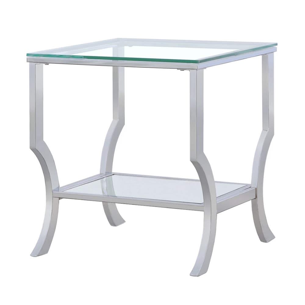 Mesa auxiliar lateral con tapa de cristal cuadrada Saide cromada
