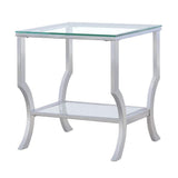 Mesa auxiliar lateral con tapa de cristal cuadrada Saide cromada