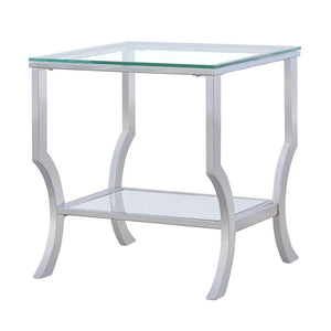 Mesa auxiliar lateral con tapa de cristal cuadrada Saide cromada