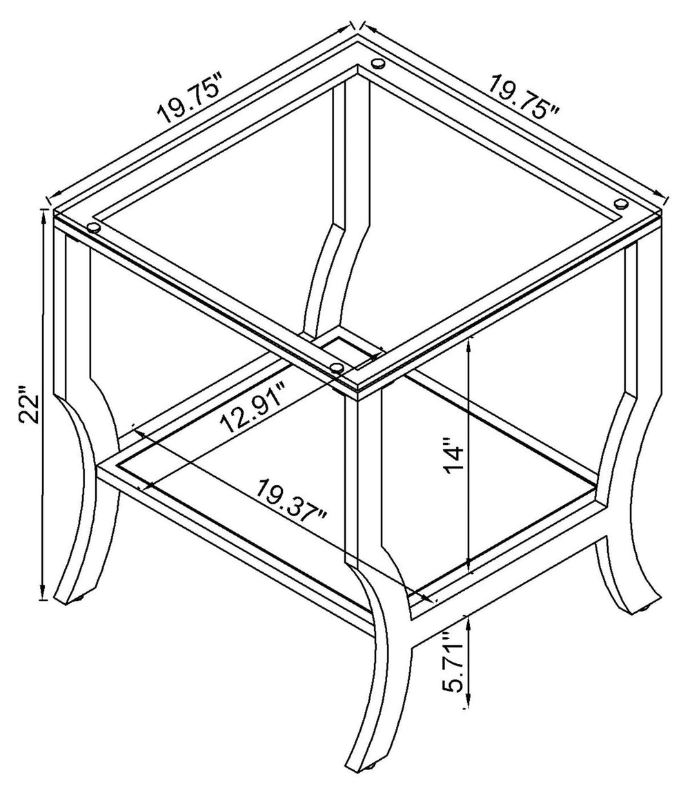 Mesa auxiliar lateral con tapa de cristal cuadrada Saide cromada