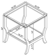 Mesa auxiliar lateral con tapa de cristal cuadrada Saide cromada