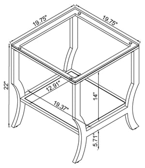 Mesa auxiliar lateral con tapa de cristal cuadrada Saide cromada