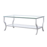Mesa de centro rectangular Saide con tapa de cristal cromada