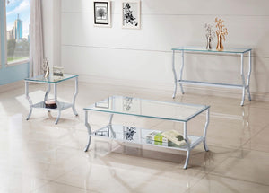 Mesa de centro rectangular Saide con tapa de cristal cromada