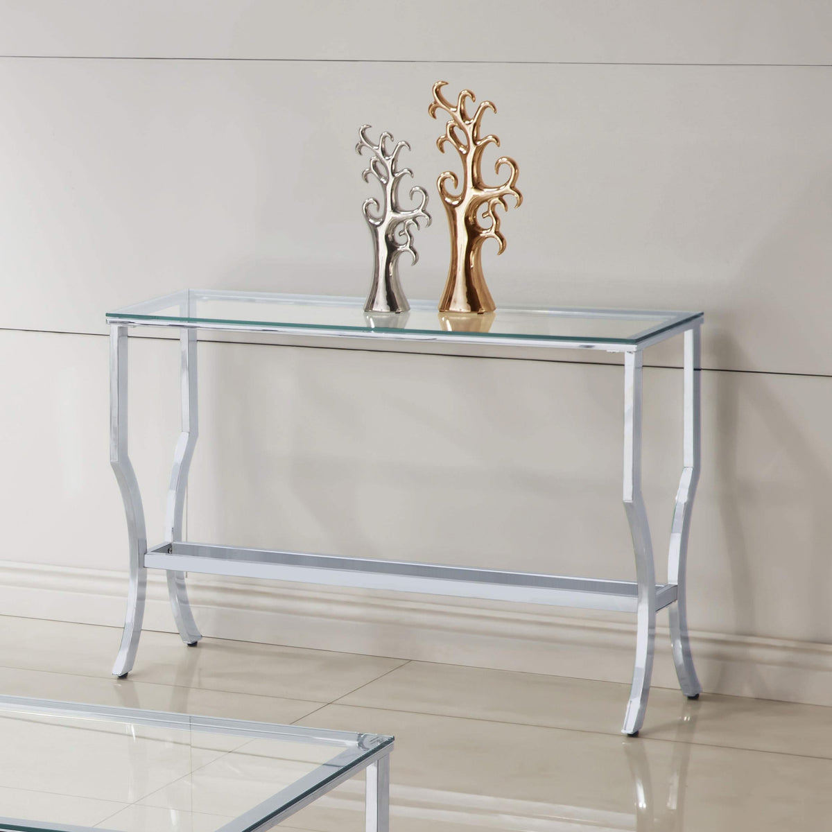 Consola de entrada rectangular con tapa de cristal Saide, cromada