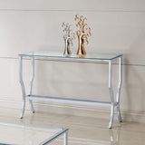 Consola de entrada rectangular con tapa de cristal Saide, cromada