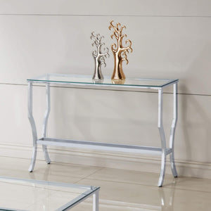 Consola de entrada rectangular con tapa de cristal Saide, cromada
