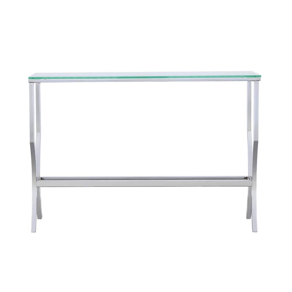 Consola de entrada rectangular con tapa de cristal Saide, cromada