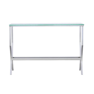 Consola de entrada rectangular con tapa de cristal Saide, cromada