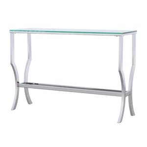 Consola de entrada rectangular con tapa de cristal Saide, cromada