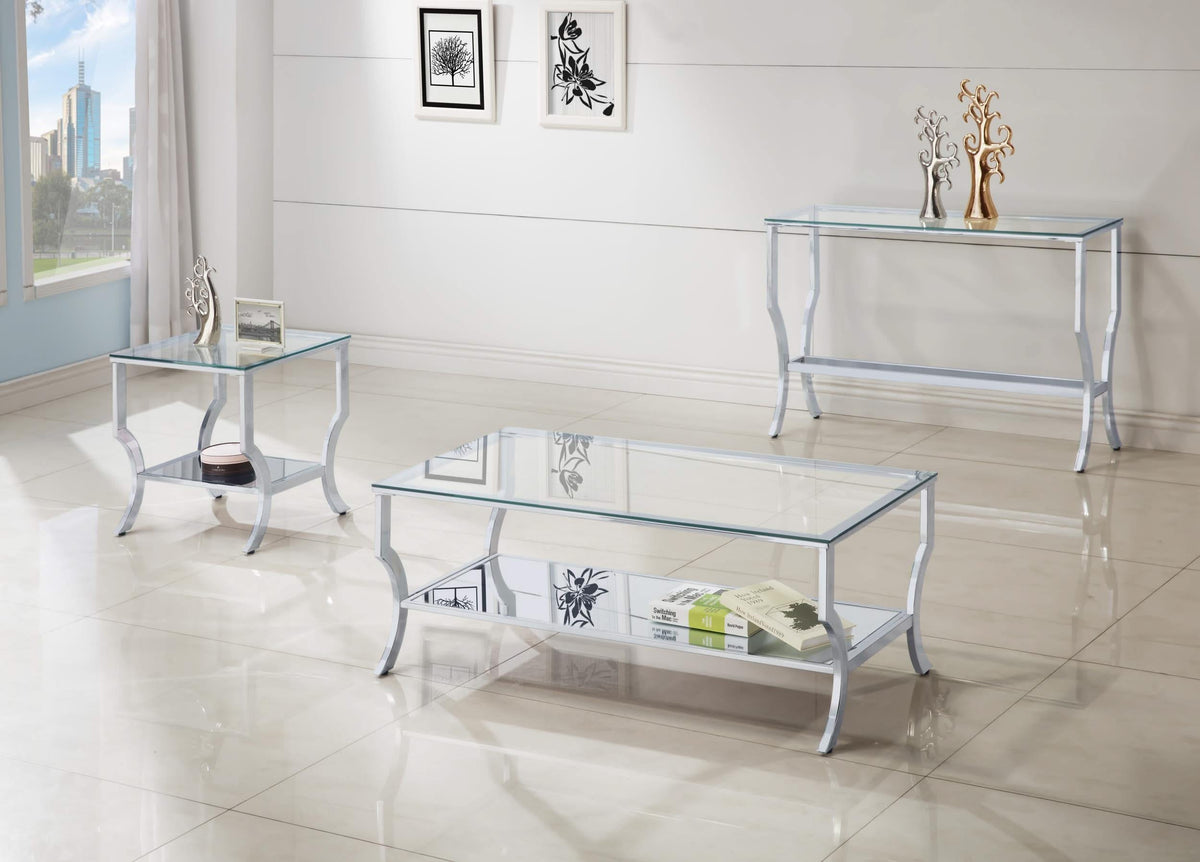 Consola de entrada rectangular con tapa de cristal Saide, cromada
