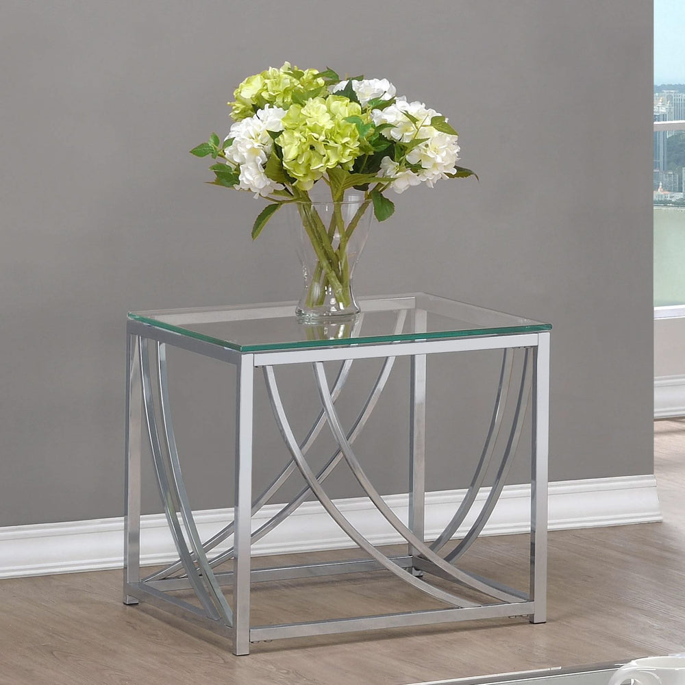 Mesa auxiliar cuadrada de cristal Lille, cromada