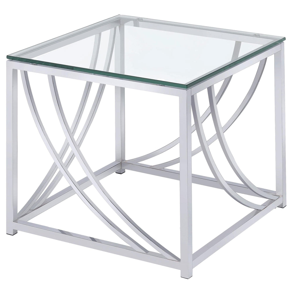 Mesa auxiliar cuadrada de cristal Lille, cromada