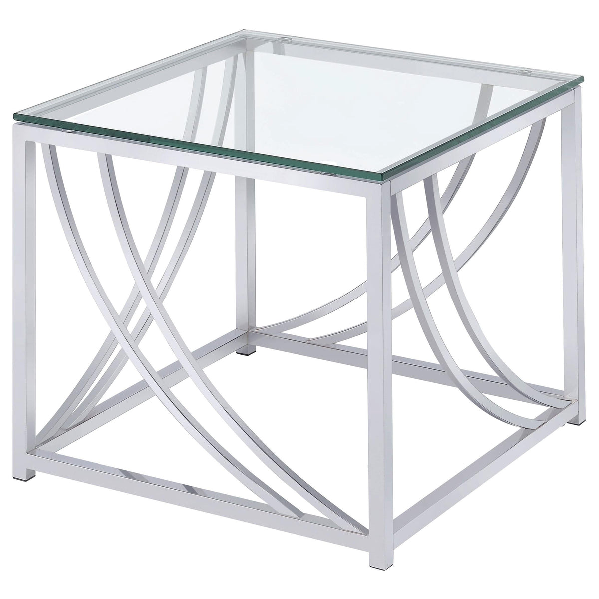 Mesa auxiliar cuadrada de cristal Lille, cromada