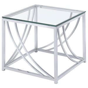 Mesa auxiliar cuadrada de cristal Lille, cromada