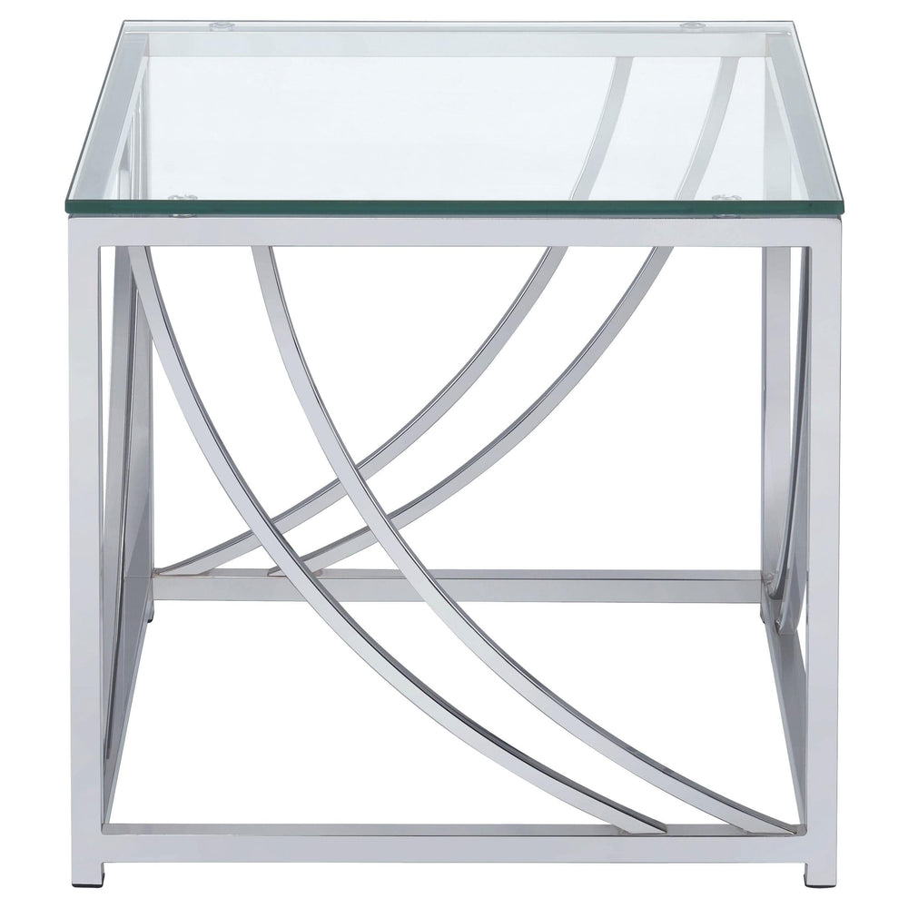 Mesa auxiliar cuadrada de cristal Lille, cromada
