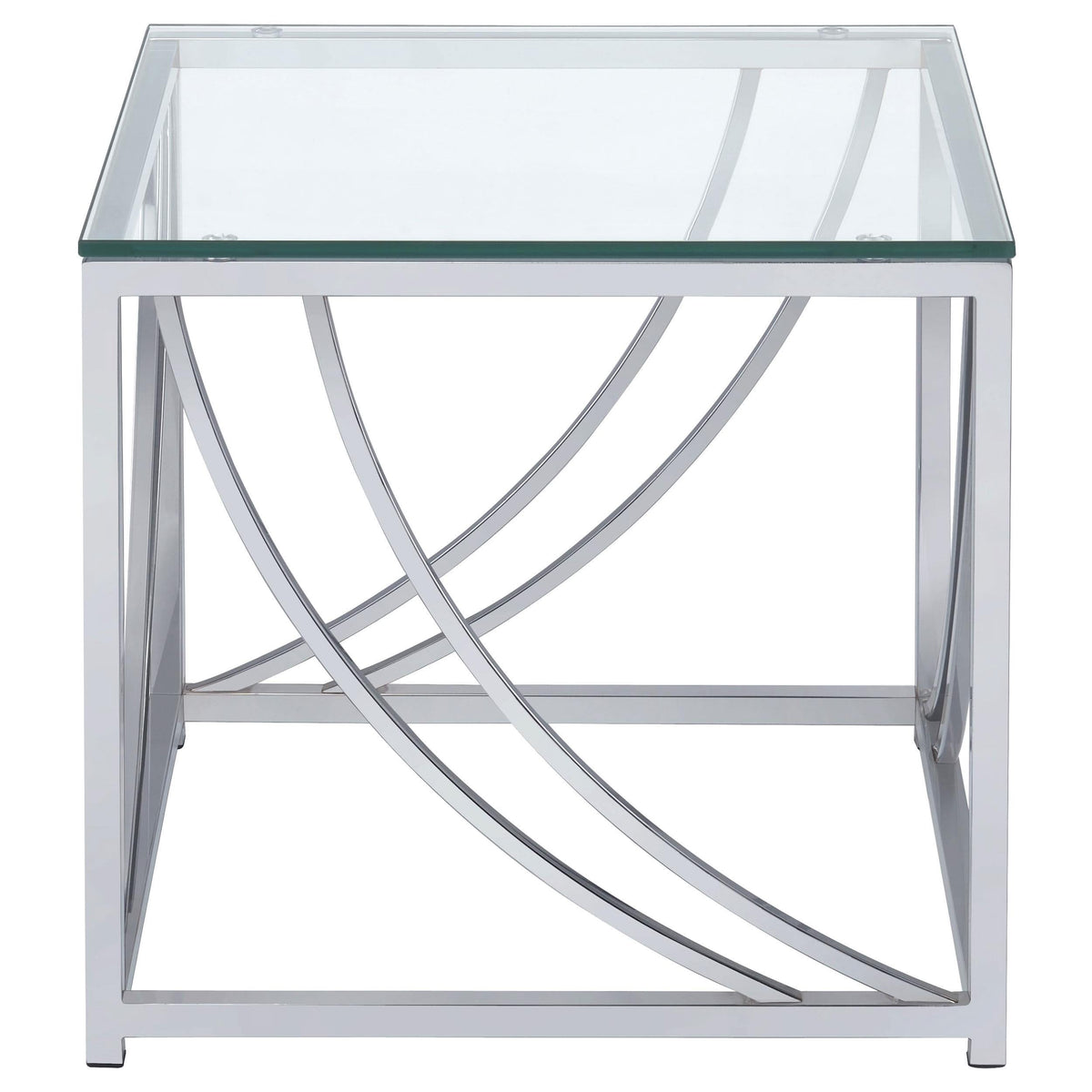 Mesa auxiliar cuadrada de cristal Lille, cromada