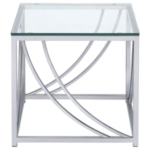 Mesa auxiliar cuadrada de cristal Lille, cromada