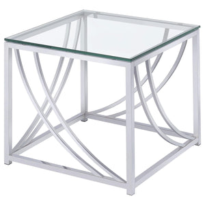 Juego de mesa auxiliar y de centro Lille de 2 piezas con tapa de cristal, cromado