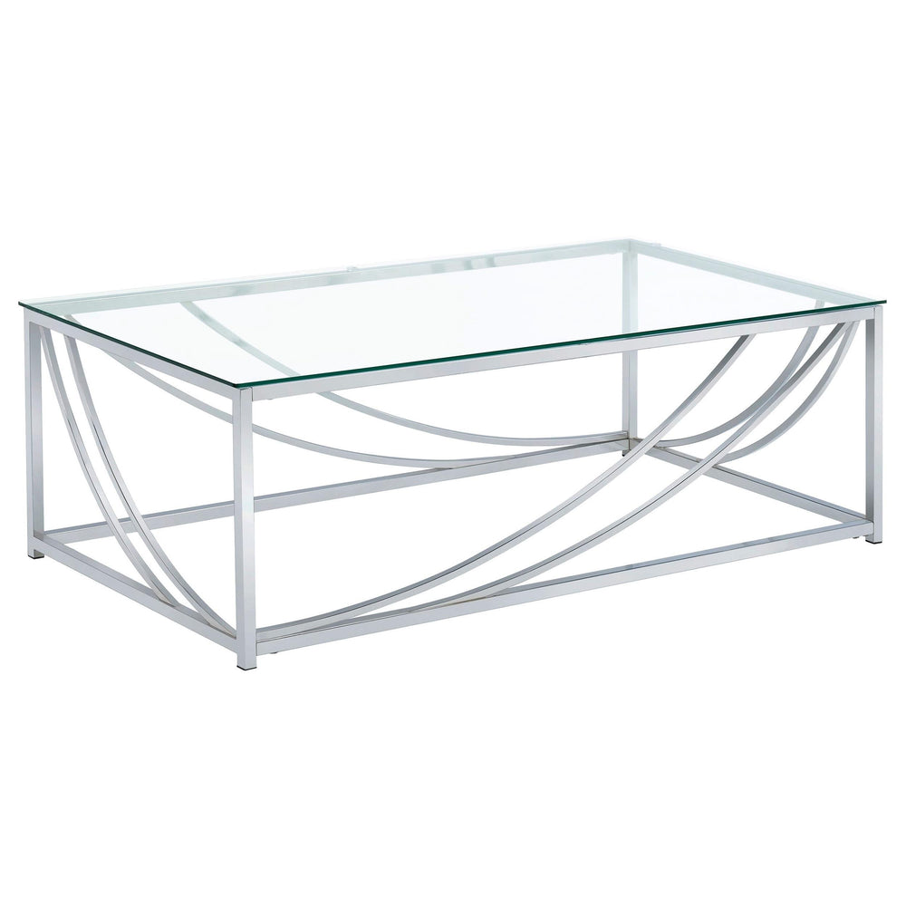Mesa de centro rectangular Lille con tapa de cristal cromada