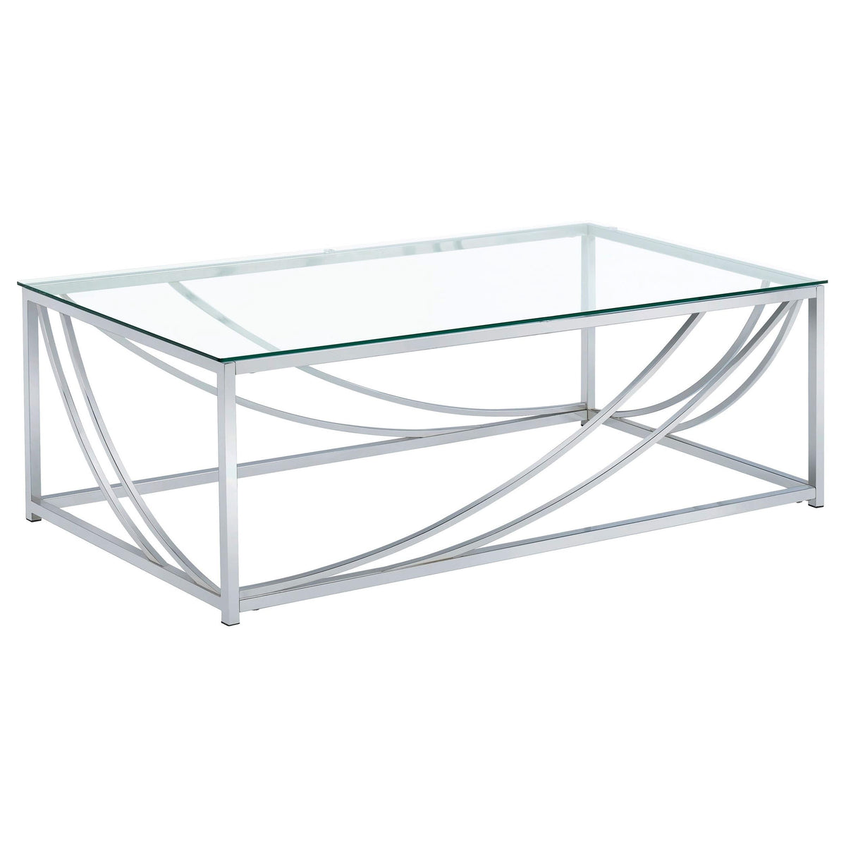 Mesa de centro rectangular Lille con tapa de cristal cromada