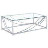 Mesa de centro rectangular Lille con tapa de cristal cromada
