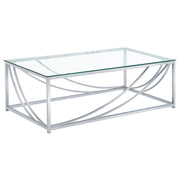Mesa de centro rectangular Lille con tapa de cristal cromada