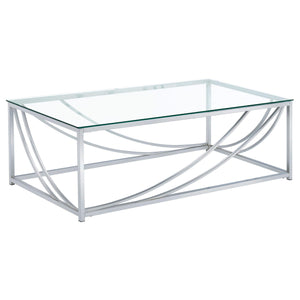 Mesa de centro rectangular Lille con tapa de cristal cromada