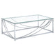 Mesa de centro rectangular Lille con tapa de cristal cromada
