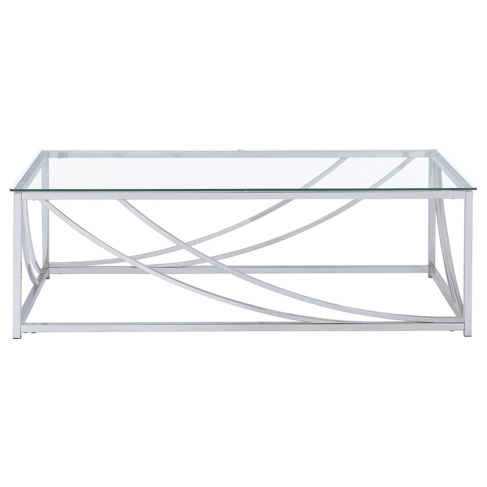 Mesa de centro rectangular Lille con tapa de cristal cromada