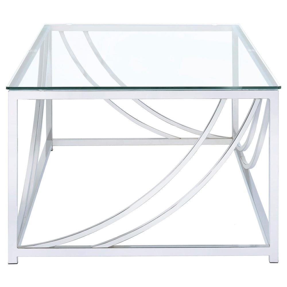 Mesa de centro rectangular Lille con tapa de cristal cromada