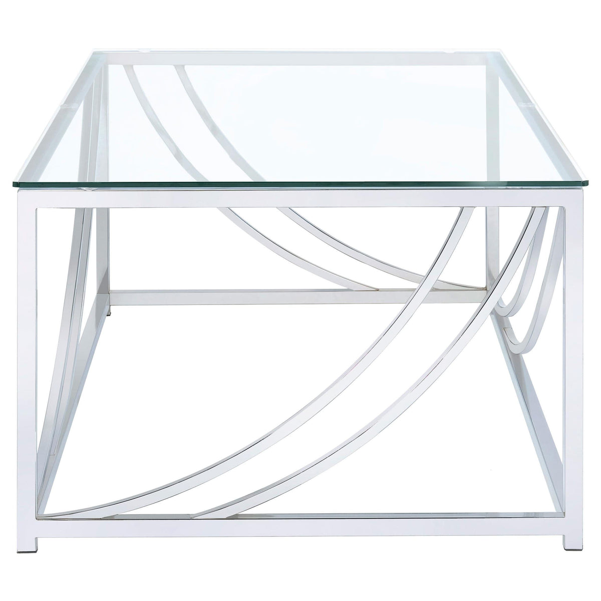 Mesa de centro rectangular Lille con tapa de cristal cromada