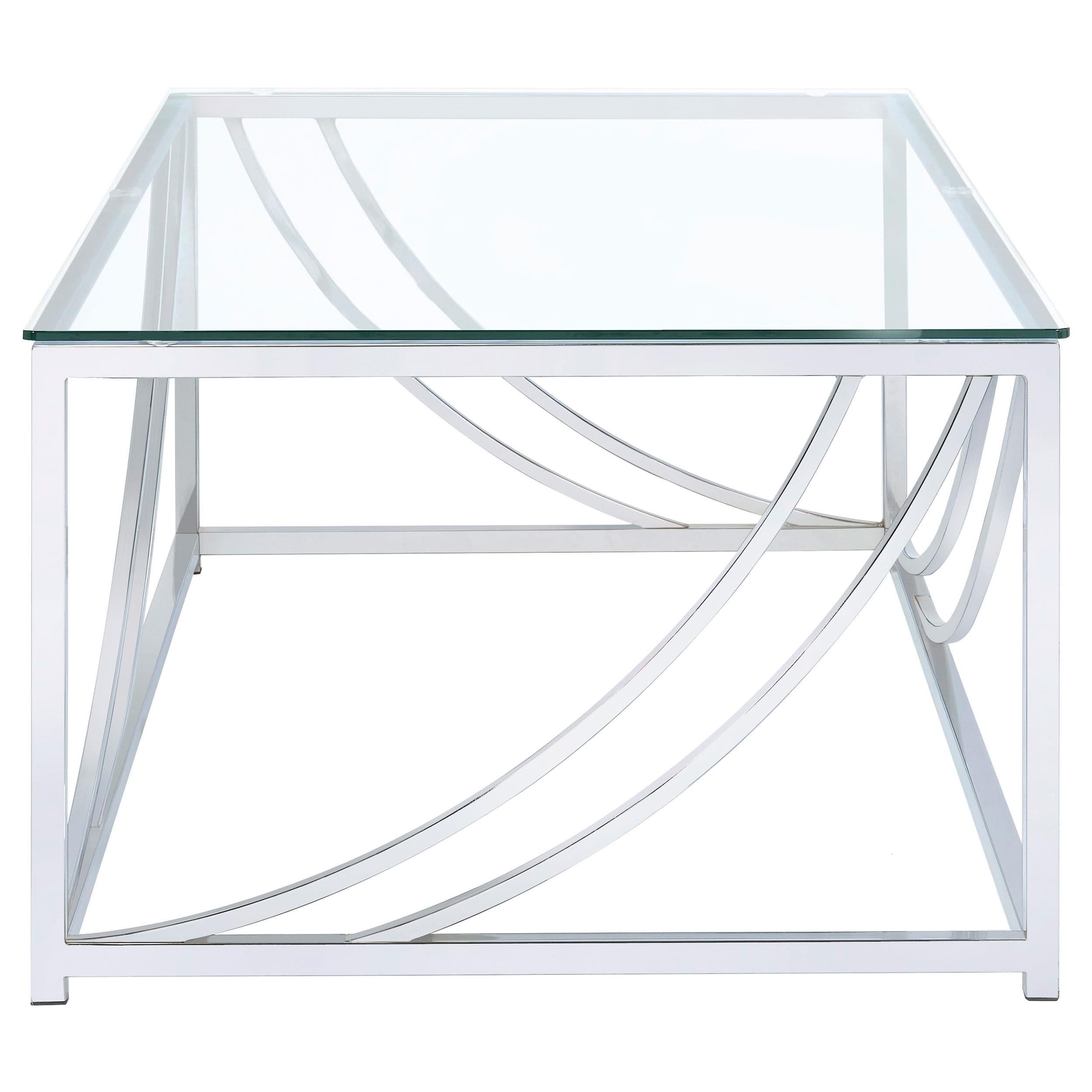 Mesa de centro rectangular Lille con tapa de cristal cromada
