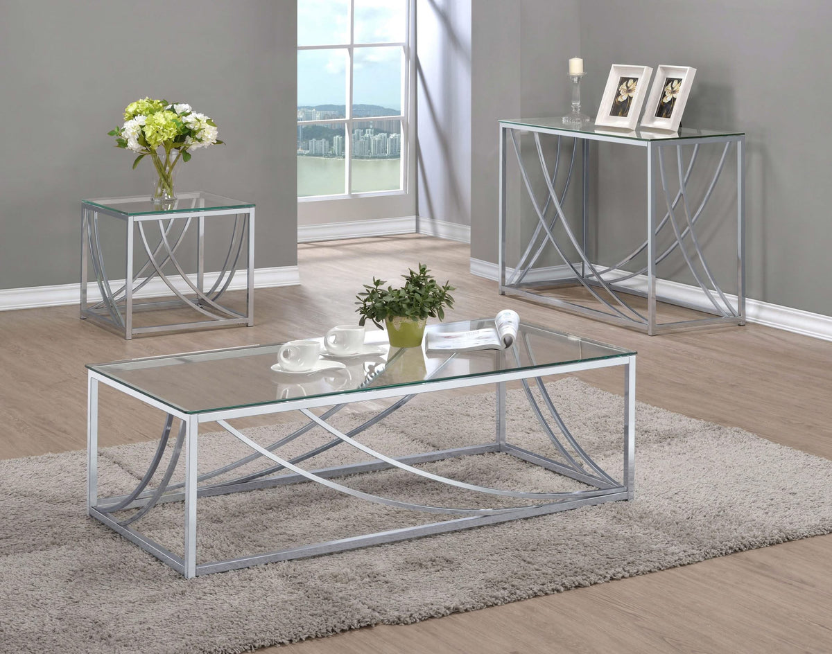 Mesa de centro rectangular Lille con tapa de cristal cromada