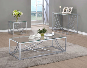 Mesa de centro rectangular Lille con tapa de cristal cromada