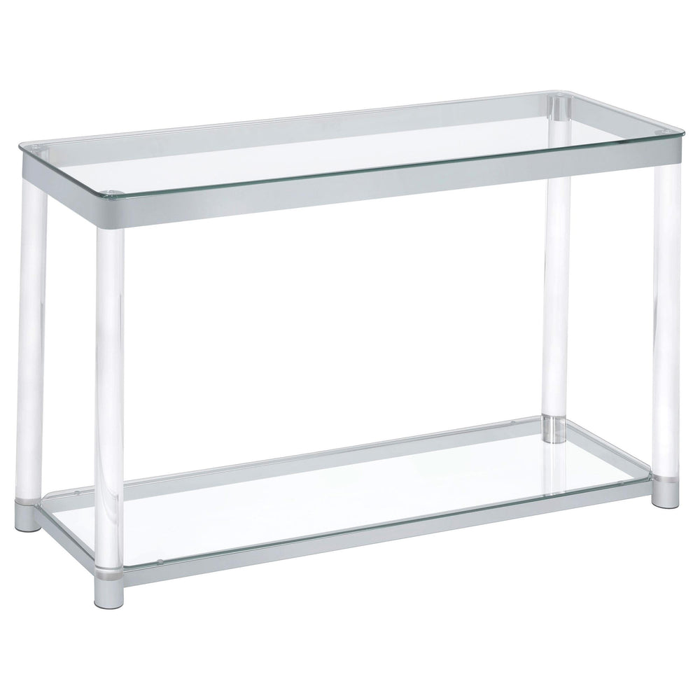 Mesa consola para sofá de entrada con tapa de vidrio acrílico Anne, cromada