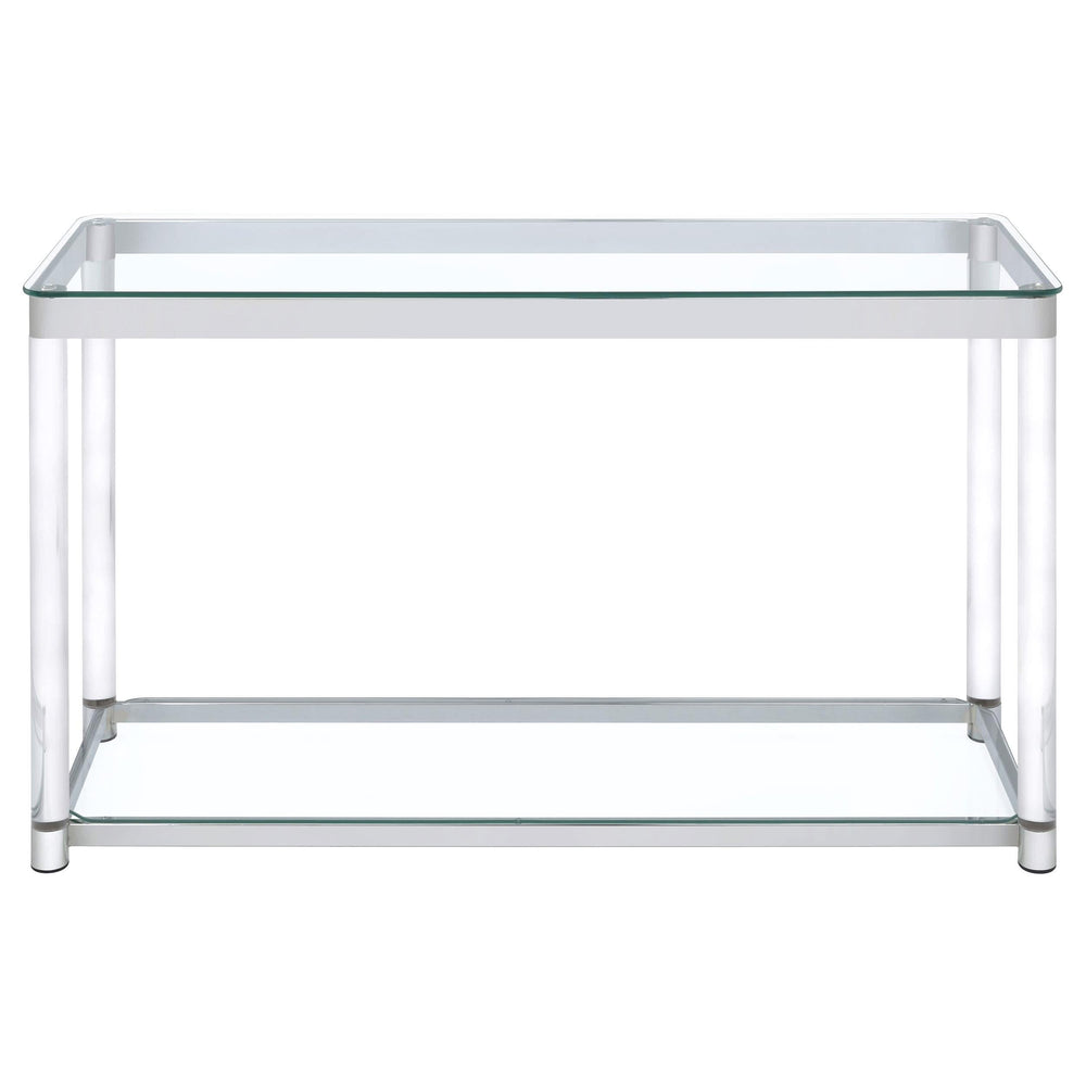 Mesa consola para sofá de entrada con tapa de vidrio acrílico Anne, cromada