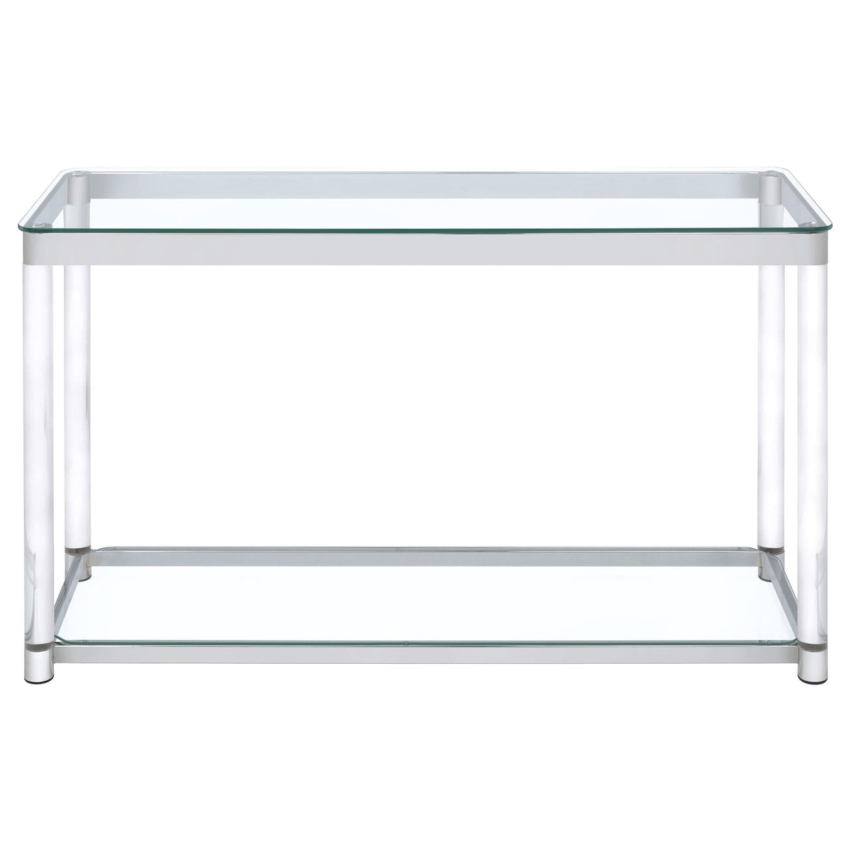Mesa consola para sofá de entrada con tapa de vidrio acrílico Anne, cromada