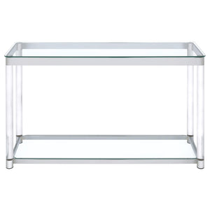 Mesa consola para sofá de entrada con tapa de vidrio acrílico Anne, cromada