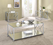 Provins 3-piece Coffee and End Table Set Mirror and Chrome