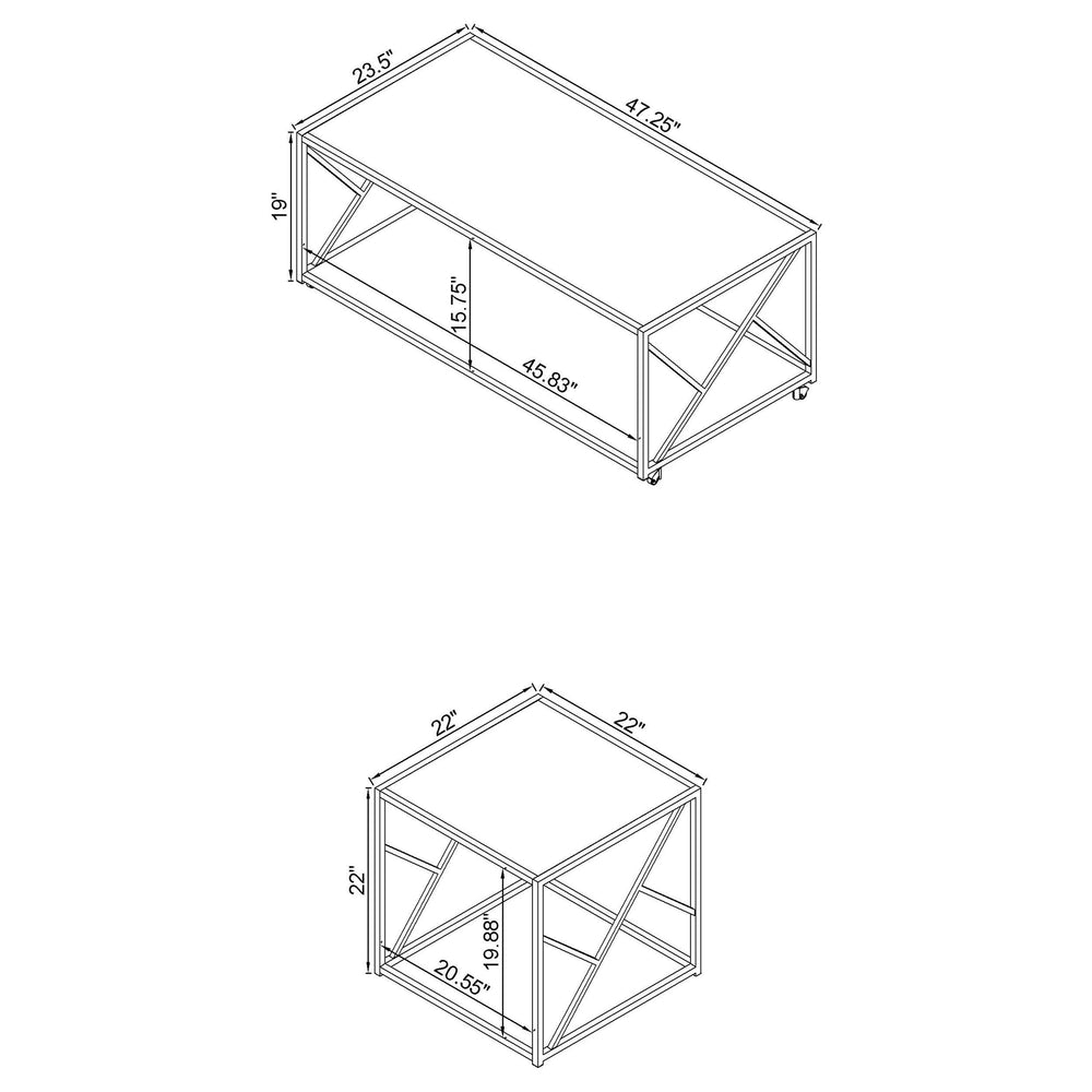 Juego de mesa de centro y auxiliar de 3 piezas Provins con espejo y cromo