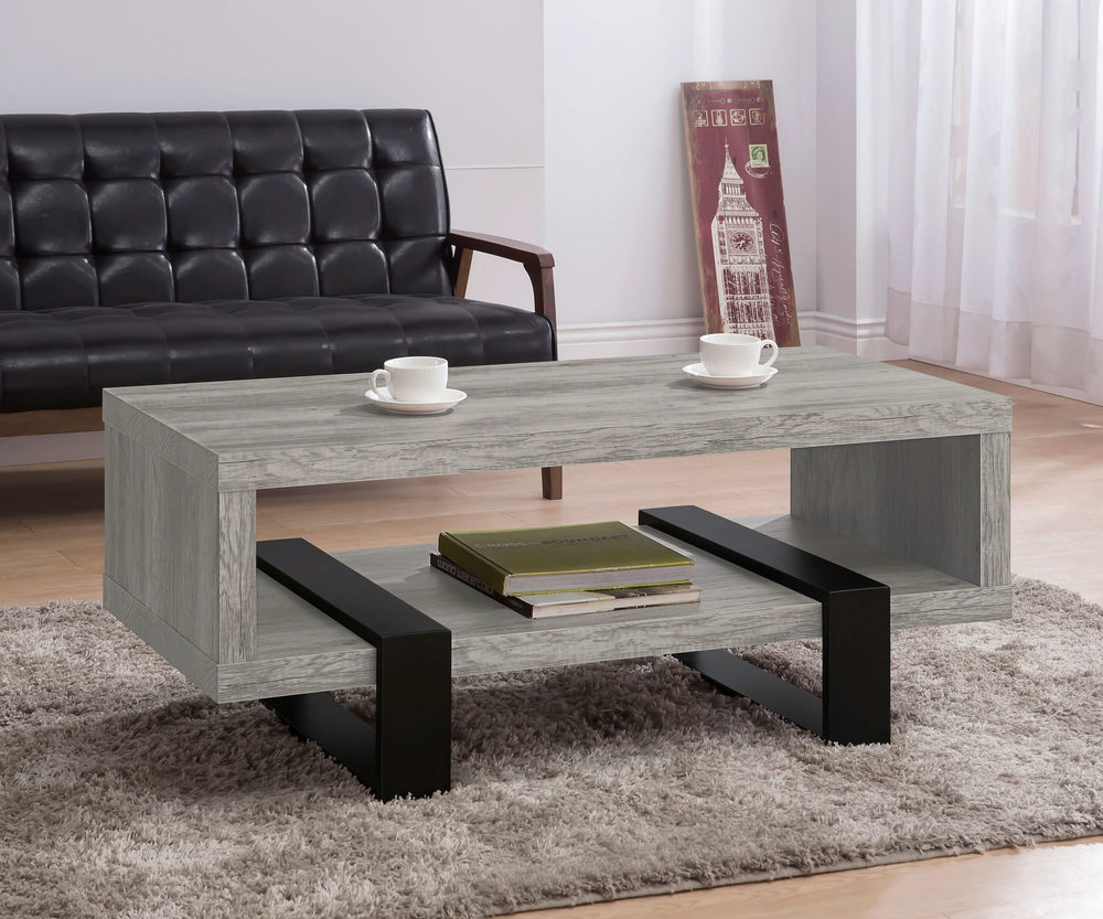 Mesa de centro Dinard de madera de ingeniería, color gris, madera flotante